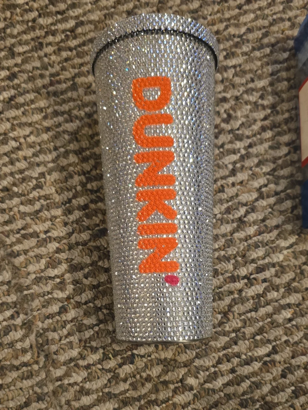 Dunkin Silver Crystal Travel Tumbler with Orange Logo